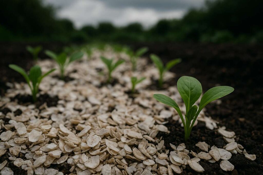 The crushed-shell barrier blocks slugs: how calcium shards protect tender seedlings